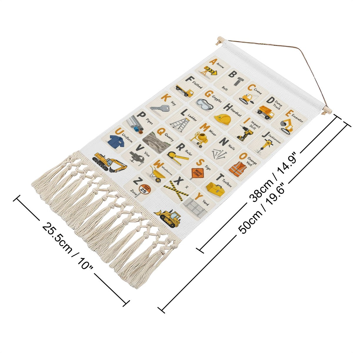Construction Zone Alphabet Hanging Linen Banner