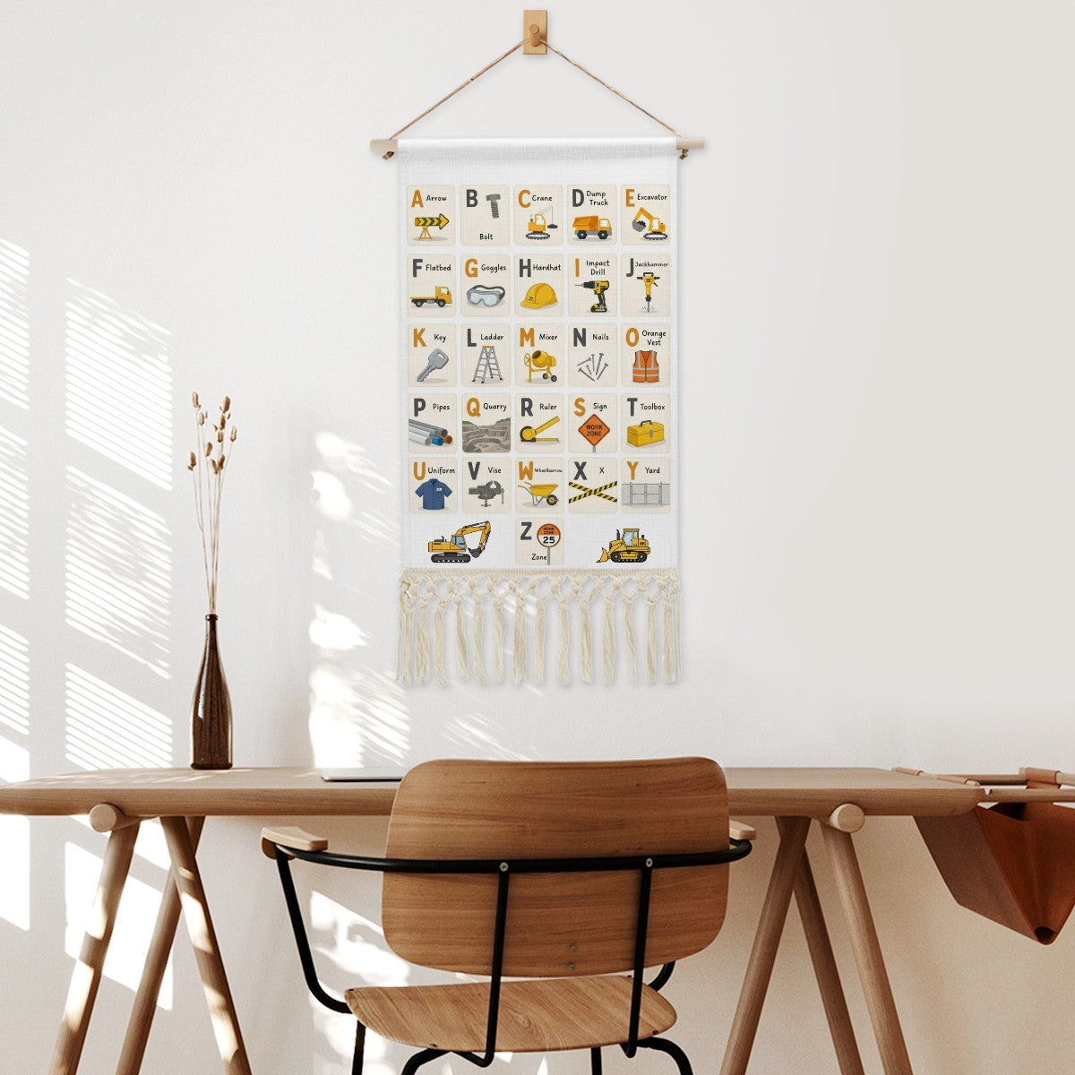 Construction Zone Alphabet Hanging Linen Banner