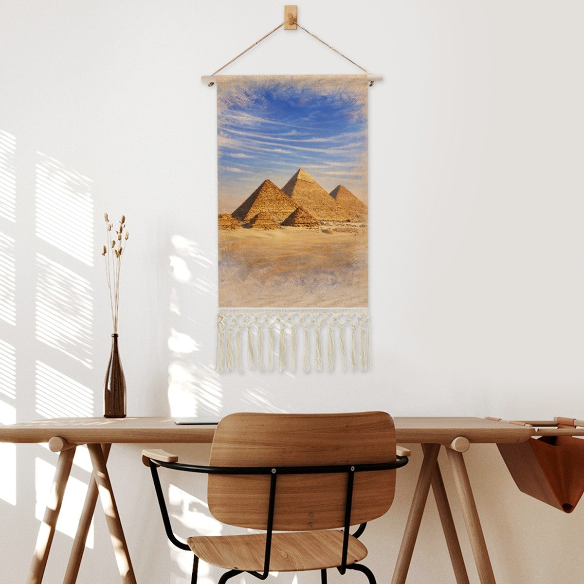 Hanging Faed Pyramid Sign The Great Pyramids Hanging Linen Banner – Studio Dove