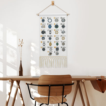 Watch Lover's Alphabet Hanging Linen Banner