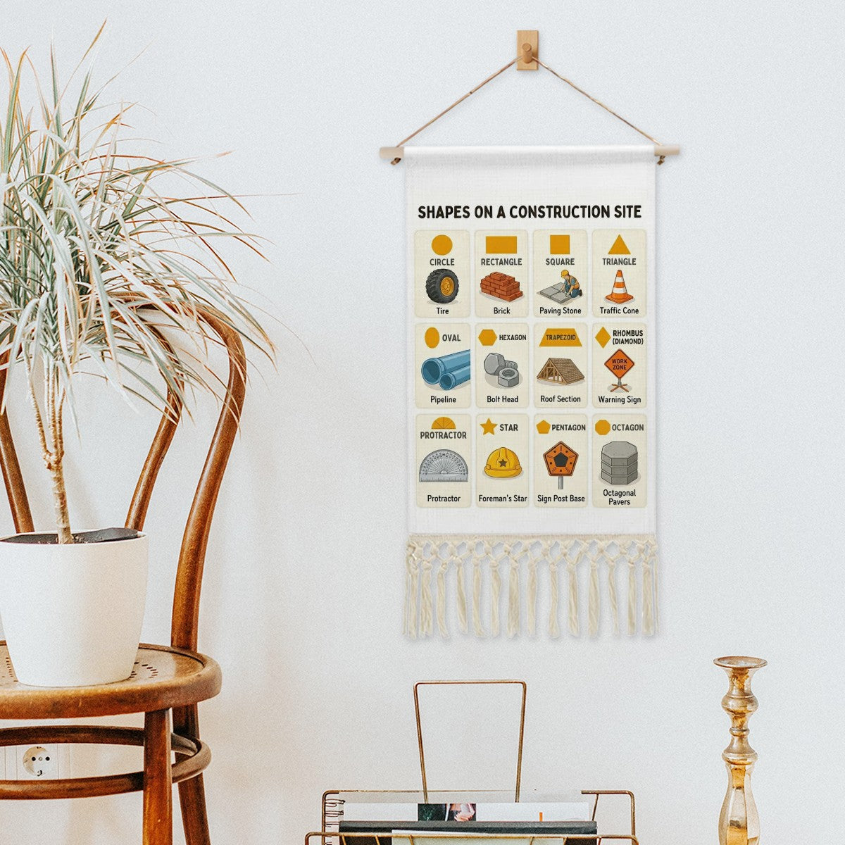 Construction Site Shapes Educational Linen Banner