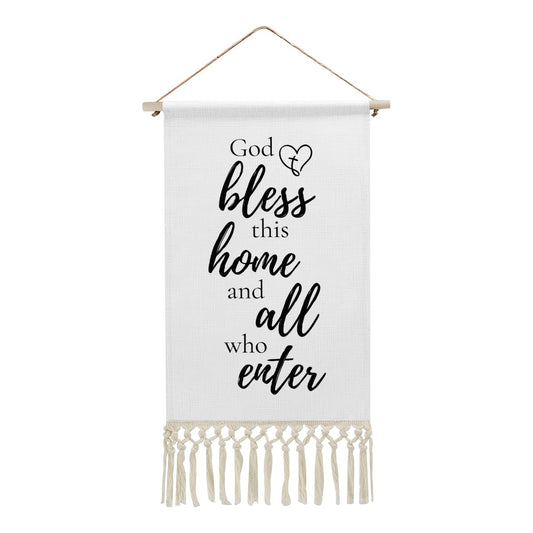 God Bless This Home And All Who Enter Hanging Linen Banner