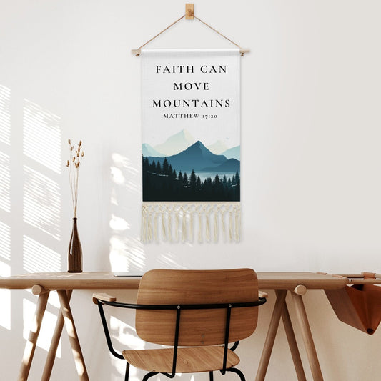 Faith Can Move Mountains | Matthew 17:20 | Hanging Linen Wall Banner