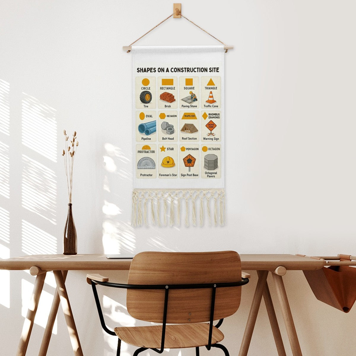 Construction Site Shapes Educational Linen Banner
