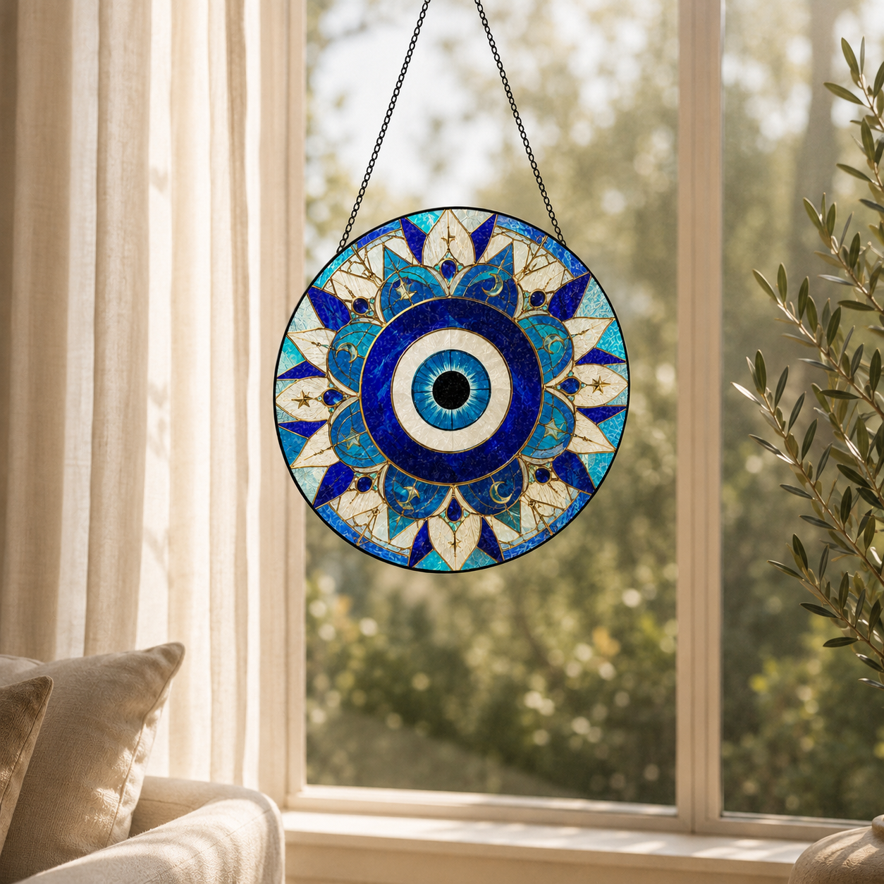 Nazar Evil Eye Suncatcher | Hand-Finished Glass Window Hanging