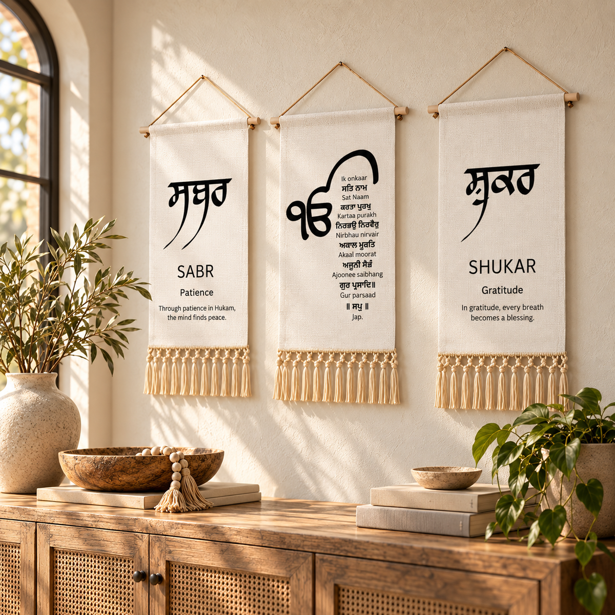 Sabr, Shukar & Mool Mantar Hanging Linen Banner Set