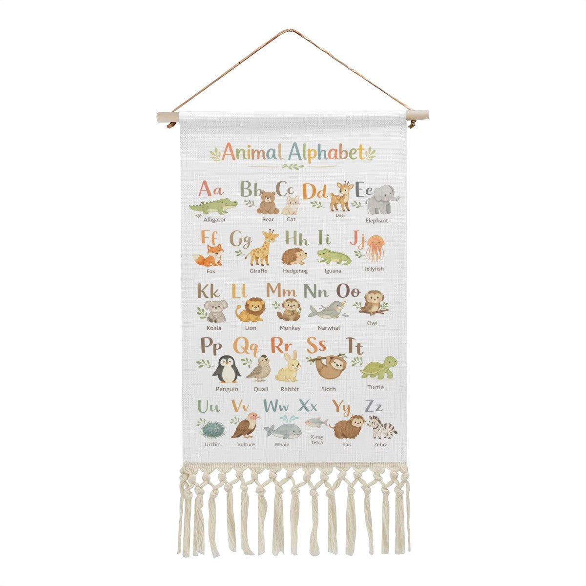 Animal Alphabet Hanging Linen Banner
