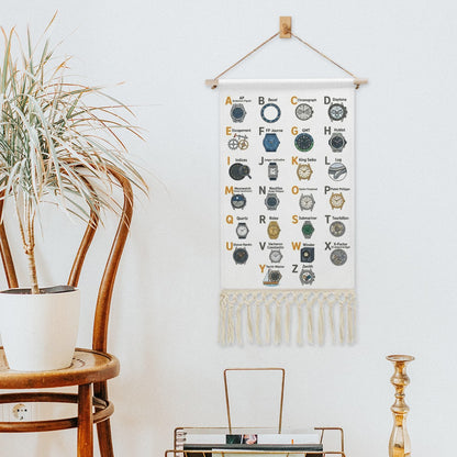 Watch Lover's Alphabet Hanging Linen Banner