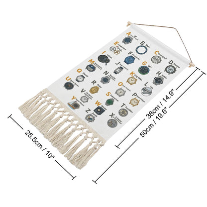 Watch Lover's Alphabet Hanging Linen Banner