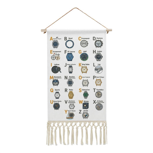 Watch Lover's Alphabet Hanging Linen Banner