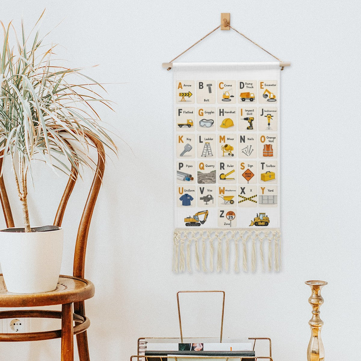 Construction Zone Alphabet Hanging Linen Banner