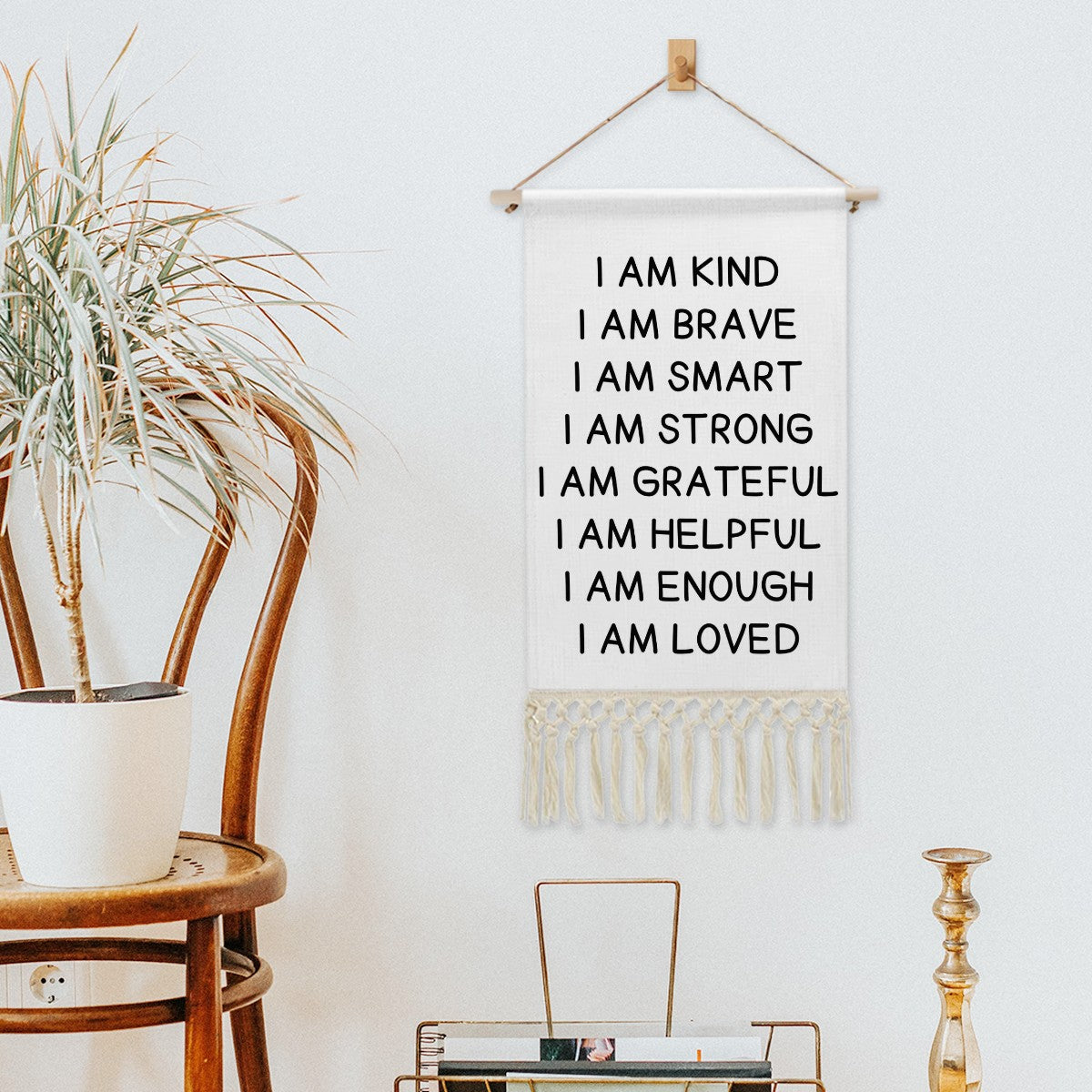 Positive Affirmations Hanging Linen Banner